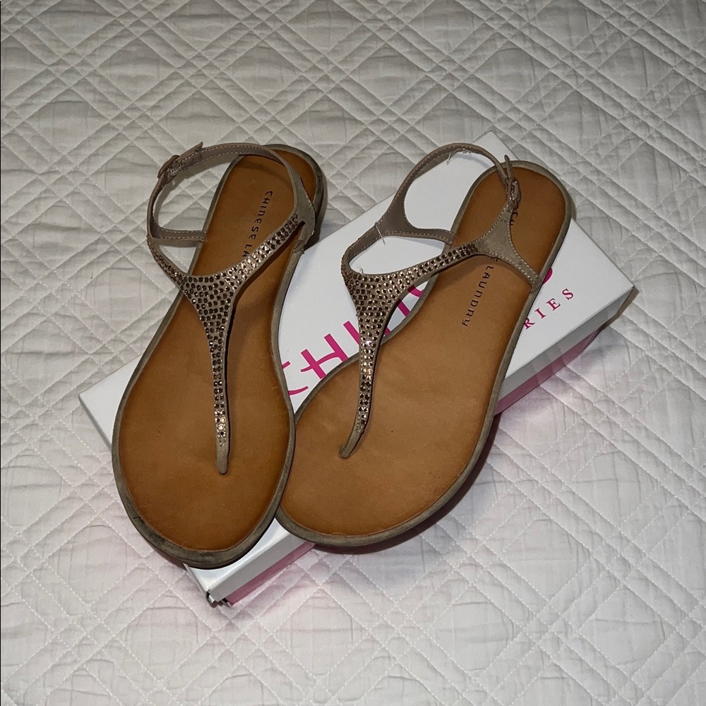 Tan Rhinestone Sandals